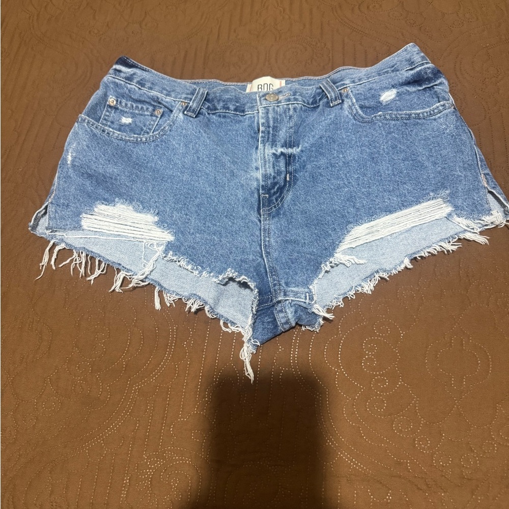 BDG Frayed Hem Blue Jean Shorts